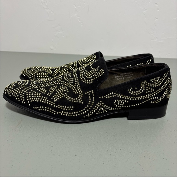 Asher Green Black Gold Studded Smoking Dress Loafers Size 13 Suede Leather main image 11